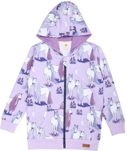 Kinder Sweatjacke GOTS zertifiziert Bio-Baumwolle, Lila, Einhorn-Muster, Walkiddy