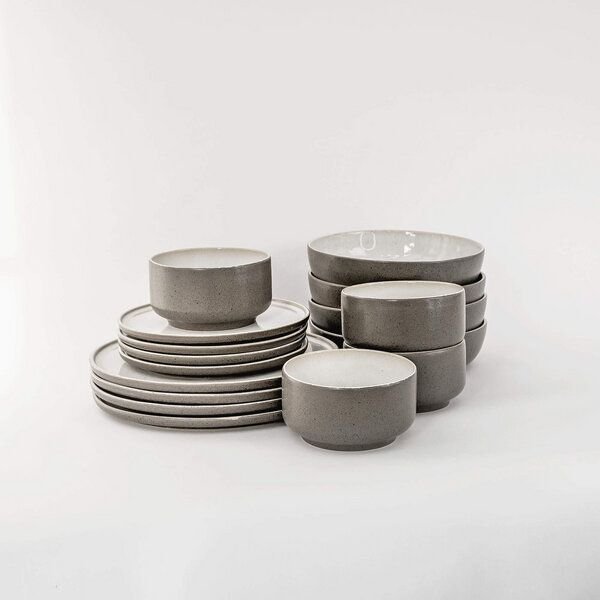 EDDA stoneware Mehrteiliges Geschirr Set Ddoria - Granit Grau aus Steingut (handgemacht)