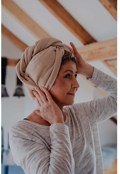 Hutch&Putch - Musselin Turban - Haarturban mit Knopf - aus 100% Bio Baumwolle - für langes und kurzes Haar geeignet - Sa...