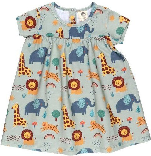 Baby Kleid GOTS zertifiziert, Bio-Baumwolle, hellgrün, Safari-Muster, Kurzarm, leicht & weich – Walkiddy