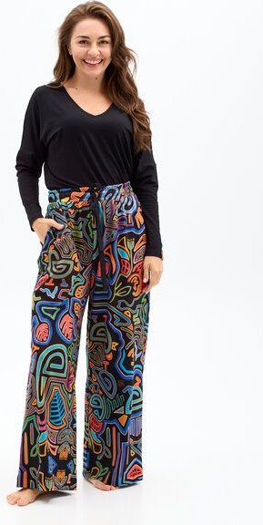 Weite Damenhose Lazy – Bio-Baumwolle – Schwarz oder farbenfroher KOKOworld-Print – mit Taschen & elastischem Bund – für ...