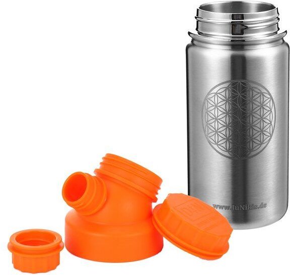 JN JuNiki's "Blume des Lebens" Edelstahl Trinkflasche 420ml mit Double Neck Deckel