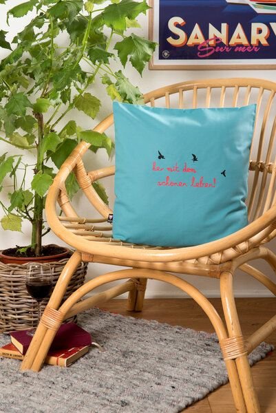 Hirschkind Bio-Kissenbezug 'her mit dem schönen leben!' türkis, 40*40cm