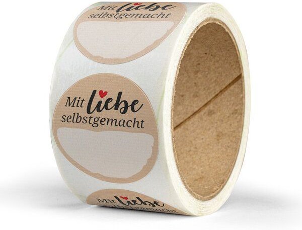 Fines Papeterie 50 Aufkleber * SELBSTGEMACHT * 4cm rund * auf Rolle * Recyclingpapier und Kraftpapier