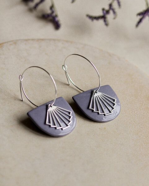 lille mus Creolen 'Halbkreis Fächer' aus Porzellan und 925 Silber / vergoldet