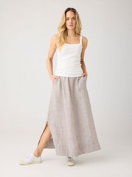 KnowledgeCotton Apparel Langer Rock mit Streifen aus Bio-Leinen