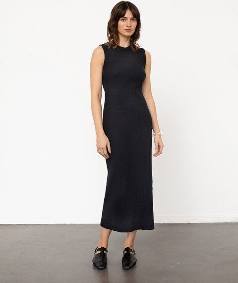 Rotholz Geripptes Kleid Bio Baumwolle - Schwarz