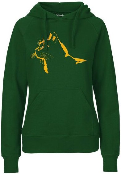 HANDGEDRUCKT "Stubentiger" Frauen Hoody aus reiner Biobaumwolle (kbA)