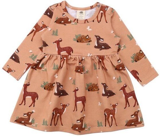 Baby Kleid Langarm GOTS zertifiziert – Rosa mit Rehmotiv, weich & bequem | von Walkiddy