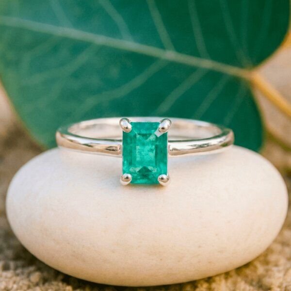 Spirit of Island 925 Silber Solitär Ring |Echter Smaragd Edelstein