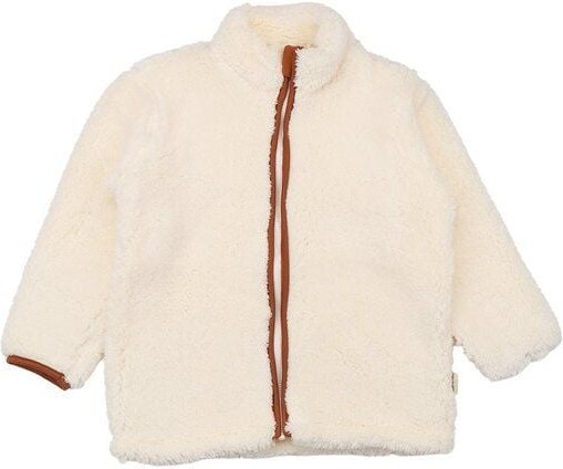 Kinder Fleecejacke GOTS-zertifiziert aus Bio-Baumwolle, cremefarben, kuscheliger Teddyfleece mit Reißverschluss & Stehkr...