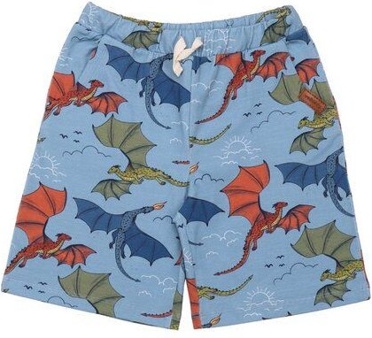 Kinder Shorts GOTS zertifiziert, blau, Drachen-Allover „Colorful Dragons“, weich & bequem – Walkiddy