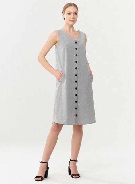 ORGANICATION Geknöpftes Kleid aus Bio-Baumwolle mit Streifenmuster