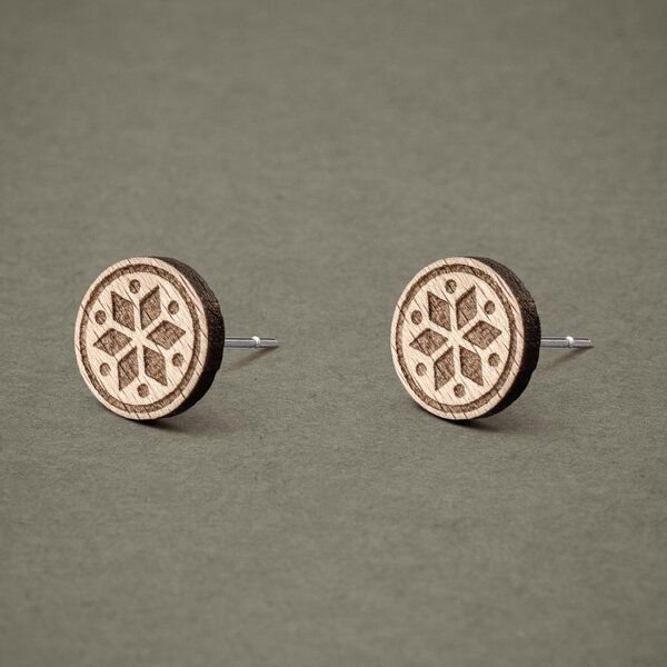 feinformart Ohrstecker / Ohrring aus Holz - geometrische Blume hell - 9mm