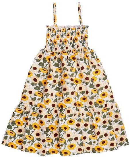 Kinder Trägerkleid GOTS zertifiziert, Bio-Baumwolle, „Sunflowers“, Blumenmuster, leicht & weich, Sommer – Walkiddy