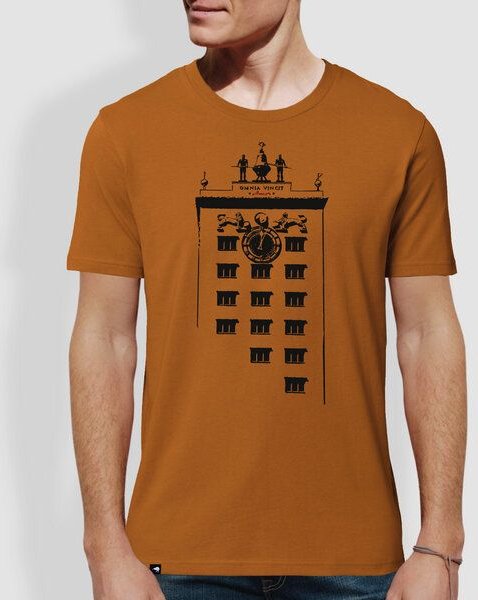 little kiwi Herren T-Shirt, "Turmuhr", Hay Yellow, Roasted Orange