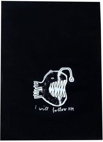 Cherry Bomb Anglerfisch, I will follow him, Geschirrtuch Bio Baumwolle, fair hergestellt, schwarz, mit Handsiebdruck