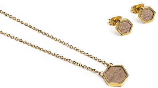 BeWooden Hexagon Set - Ohringe + Kette mit Anhänger - Verschiedene Farbvarianten