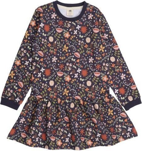 Walkiddy - Fancy Flowers Sweat Kleid Grau, Öko-Fair-Trade, GOTS-Zertifizierte Bio-Baumwolle, Mädchen-Kleid