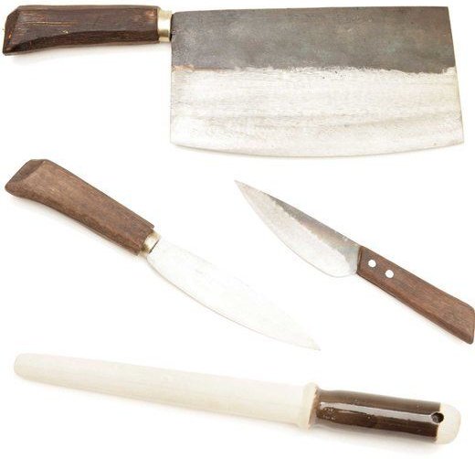 Authentic Blades BBQ Set bestehend aus 3 Messern (Vay12cm, Hep16cm, Cung21cm) und Schleifstab aus Keramik