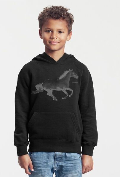 Peaces.bio - handbedruckte Biomode Bio-Kinder-Kapuzen-Sweatshirt "Horsepower"