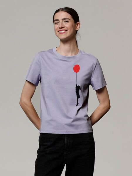 watapparel T-Shirt Frauen Mädchen mit Luftballon (print)