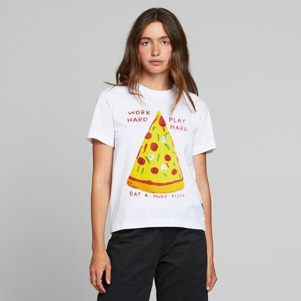 DEDICATED Damen T-Shirt Work Hard Pizza - White