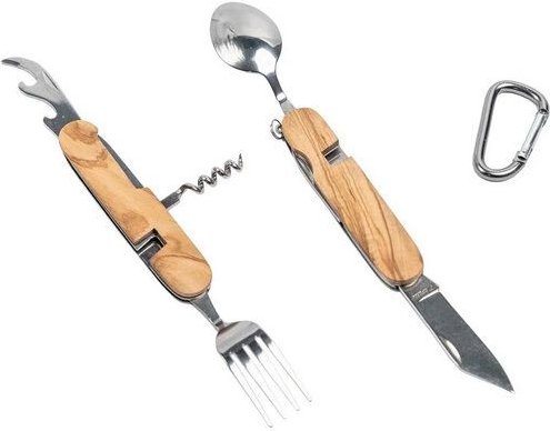 Cameleon Pack Praktisches Natur Camping Besteck *8 in 1* Edelstahl + Hochwertiges Olivenholz * Mit Geschenkbox * Outdoor...