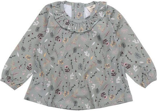 Thumbnail - Walkiddy Bio-Baumwoll-Bluse Tiny Flowers mit Rüschen, Grün - Nachhaltig & Hautfreundlich – GOTS zertifiziert