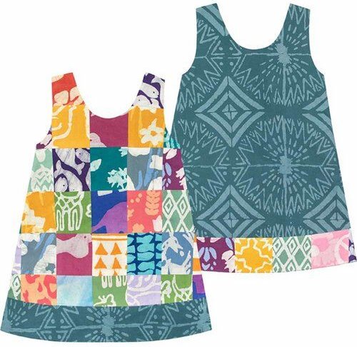 Global Mamas Baby Bio Wendekleid REVERSIBLE - Patchwork/Giraffe/Chicken