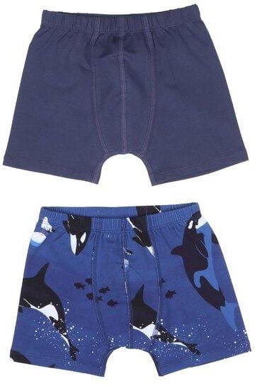 Kinder Boxershorts GOTS zertifiziert, dunkelblau, „Playful Orcas“, Bio-Baumwolle, weich – Walkiddy