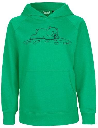 HANDGEDRUCKT "Later" Kinder-Hoody aus reiner Biobauwolle (kbA) Bär