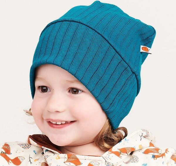 Cheeky Apple Gefütterte Babyhaube aus Bio-Baumwolle "Rippstrick Petrol | Jacquard Petrol"