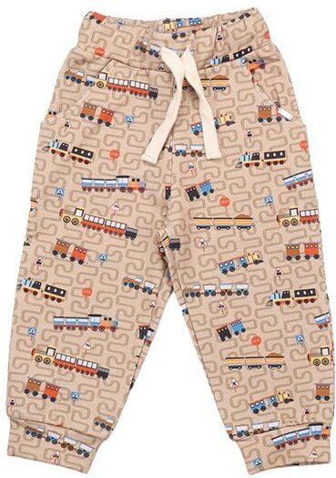 Thumbnail - Walkiddy Tiny Trains Bio-Baggy Pants, Größe 3-4 Jahre, Braun - Bequeme & Nachhaltige Kinderhose – GOTS zertifiziert