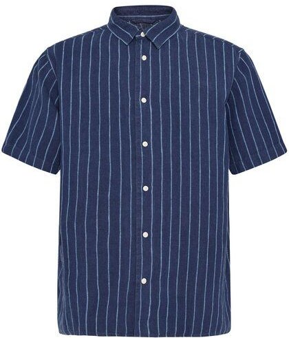KnowledgeCotton Apparel Lockeres Kurzarmhemd Pinstriped aus Bio-Leinen