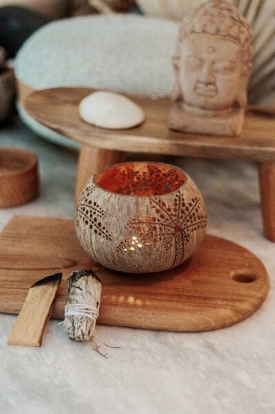 Balu Bowls Palm Coconut Candle Holder I Hochwertiger Kokosnuss Teelichthalter