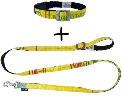 GOOPSI Hundeleine ARUGAM mit Halsband Gr. M (32-42cm) im Set - Gelb