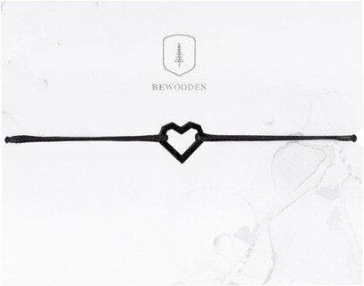 BeWooden Holz-Schnurarmband Herz – Schwarze Linie | Handgefertigter, minimalistischer Schmuck aus Birkenholz