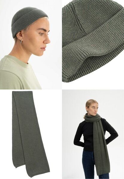 MELA Bundle Kurze Rippstrick Mütze RAFI + Rippstrick Schal NAGNA