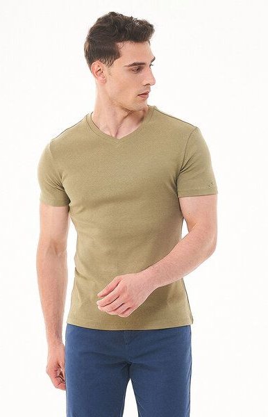 Thumbnail - ORGANICATION Geripptes T-Shirt aus Bio-Baumwolle mit V-Ausschnitt