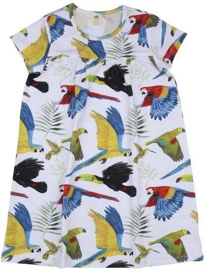 Bio-Baumwollkleid Blau mit Vogelmotiv (GOTS-zertifiziert) für Kleinkinder – Walkiddy