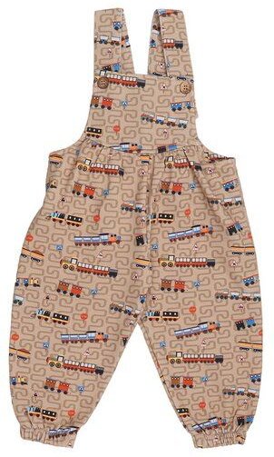 Thumbnail - Walkiddy Tiny Trains GOTS-Zertifizierte Kinder-Latzhose mit Zugdruck, Bio-Baumwolle, Braun