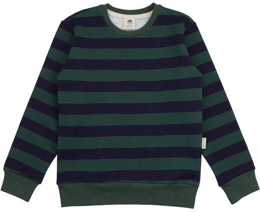 Kinder Sweatshirt GOTS-zertifiziert aus Bio-Baumwolle, dunkelgrün gestreift, langarm – Walkiddy, weich & alltagstauglich