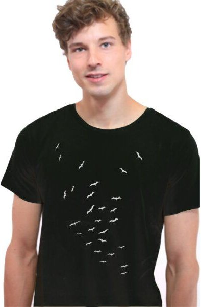 Spangeltangel T-Shirt "Vogelschwarm", bedrucktes Herrenshirt, Siebdruck, Bio-Baumwolle