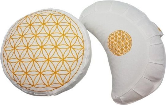 BAGHI Bio Meditationskissen Blume-des Lebens Bestickung weiß/ gold