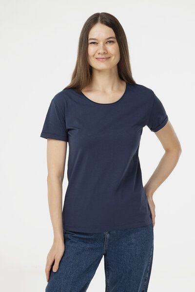 Evermind Damen T-Shirt mit umgeschlagenen Ärmeln