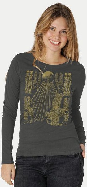 Peaces.bio - handbedruckte Biomode Langarmshirt Damen Sonnenscheibe Aton