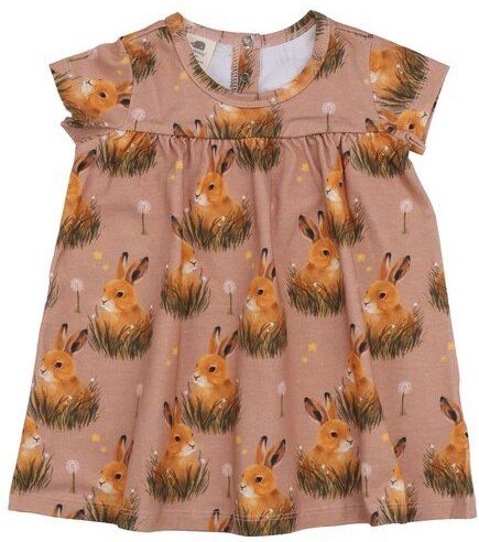 Kinderkleid GOTS zertifiziert, rosa, Hasen-Allover „Pretty Bunnies“, Kurzarm, weich – Walkiddy