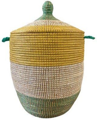 SWANE-Design Afrikanischer Wäschekorb - Bold Stripes Grün/Gelb - S/M/L/XL/XXL