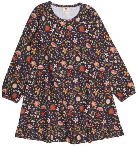 Thumbnail - Walkiddy Fancy Flowers Bio-Baumwolle Graues Kleid - Nachhaltige & Ethische Kindermode – GOTS zertifiziert